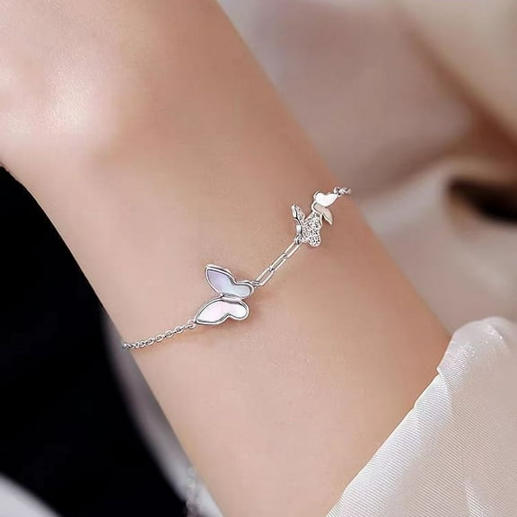 PERITANG Butterfly shell 925 Sterling Silver Bracelets for Women, Fashion Adjustable Slider Unique S925 Bracelet Jewelry For Wedding Gifts