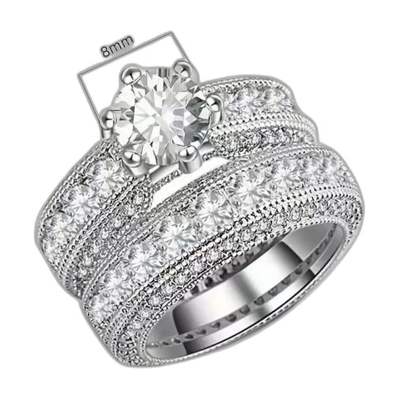 PERITANG Circle Engagement And Wedding Ring Set Men And Women 14K White PERITANG Circle Engagement And Wedding Ring Set Men And Women 14K White