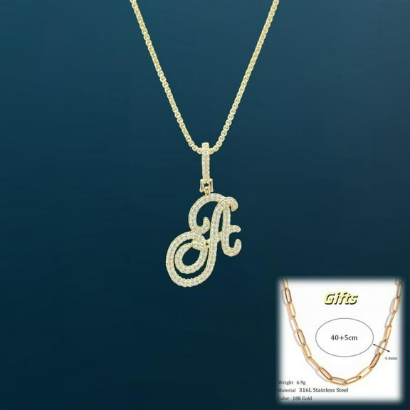 PERITANG Extra Paper Clip Chain A-Z Golden Cursive Initial Letter Necklace For Women | Cubic Zirconia Stone Alphabet Necklace w/ 18in+2in Extender Chain Birthday Gifts Anniversary Gift Best Valen