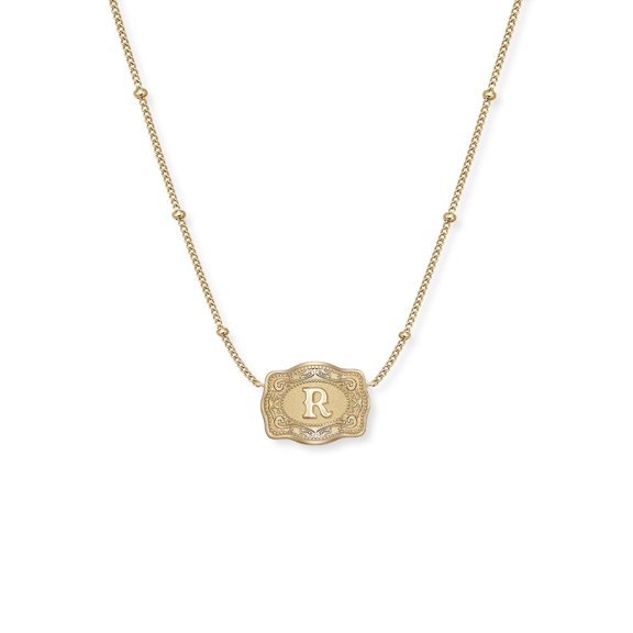 PERITANG Gold Tone Ultra Mini Initial Belt Buckle Pendant Necklace