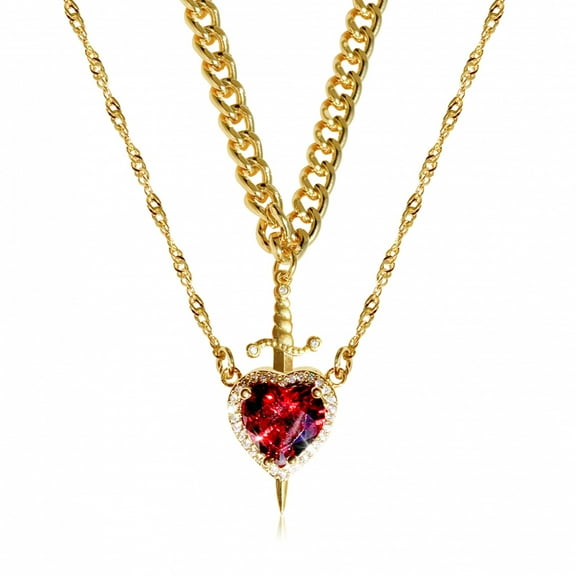PERITANG Heart Dagger Pendant Layered Necklace for Women