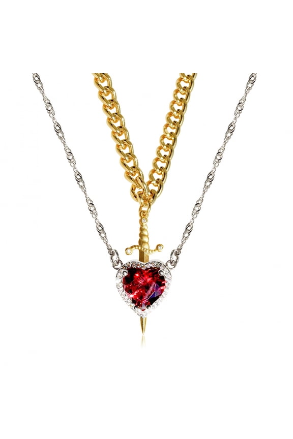 Heart Dagger Pendant Layered Necklace for Women
