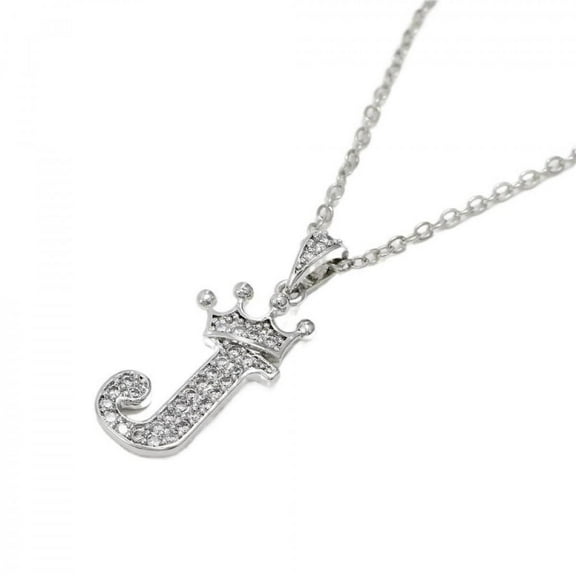 PERITANG Jewelry Initial Pendant Necklace for Men Womens, 925 Sterling Silver Zirconia Crown Letter Capital Necklace Alphabets from A-Z Figaro Chain Necklace Unisex