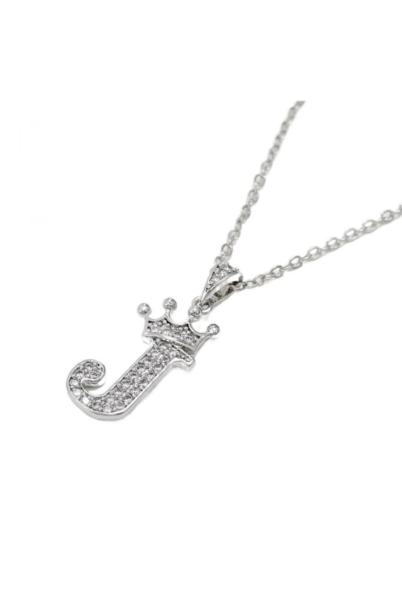 Jewelry Initial Pendant Necklace for Men Womens, 925 Sterling Silver Zirconia Crown Letter Capital Necklace Alphabets from A-Z Figaro Chain Necklace Unisex