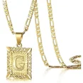 thumbnail image 1 of PERITANG Jewelry Initial Pendant Necklace for Men Womens, 14K Gold Plated Square Letter Capital Necklace Alphabets from A-Z Figaro Chain Necklace, 1 of 5
