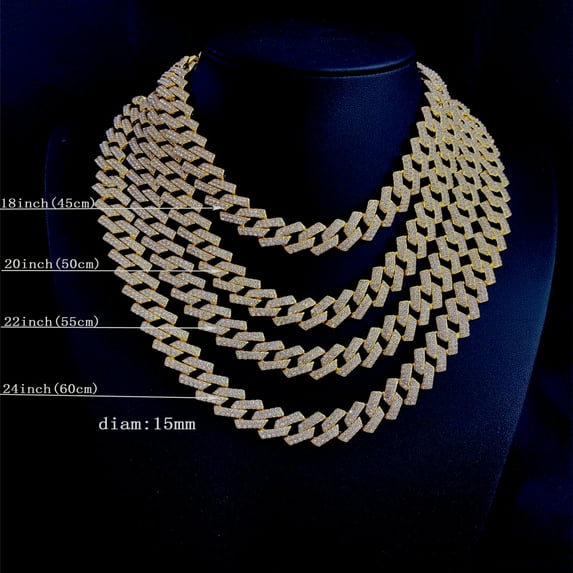 PERITANG MEN'S FASHION Cuban Link Necklace, Cubic Zirconia, Copper With White K Golden Plating, Statement Jewelry Accessory