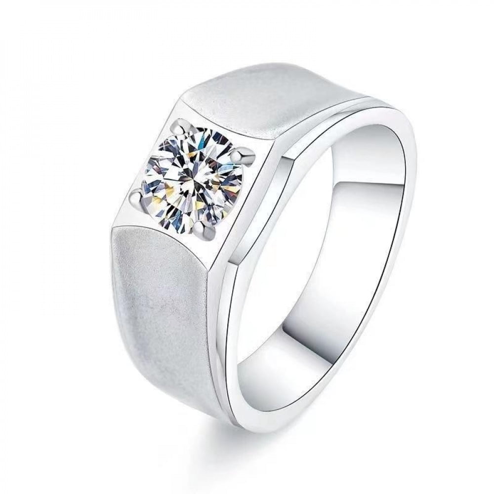 Silver Eight PERITANG Men Elegant Classic 1-2 Carat Round Moissanite Ring, 925 ...