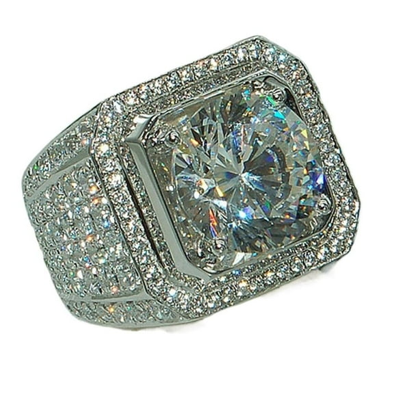 PERITANG Mens Titanium Ring Wedding Band Cubic Zirconia Fashion New Domineering MEN'S Ring Full Stones Micro Finger Ring With White Gift Box