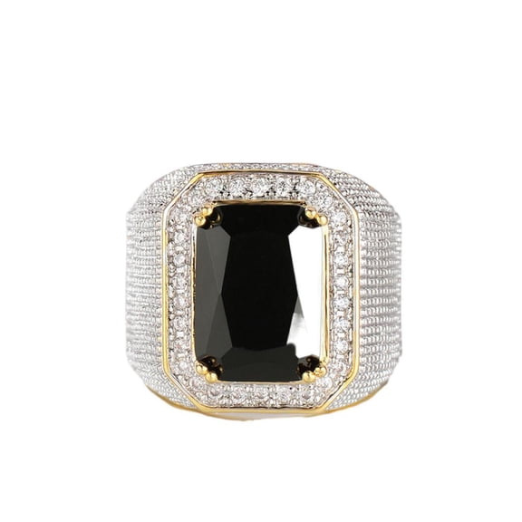 PERITANG Mens Titanium Ring Wedding Band Cubic Zirconia Hip Hop Domineering Square Man'S Ring With White Gift Box