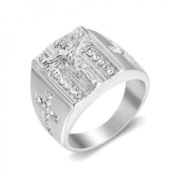 PERITANG Mens Titanium Statement Ring Wedding Band CZ Comfort Fit Modern Engagement With White Gift Box Packaging