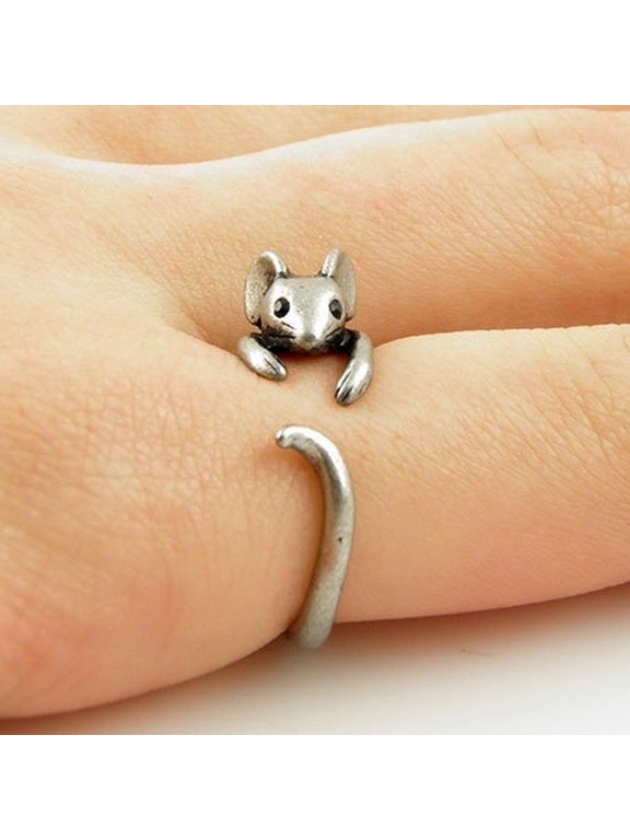 Silver-Toned Mouse Open Ring for Women and Men, Daily Wear, Size Adjustable, Presented in Gift Box