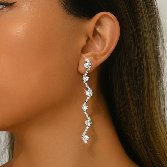 PERITANG S925 Sterling Silver A Pair of Zircon Earrings for Women Long Style