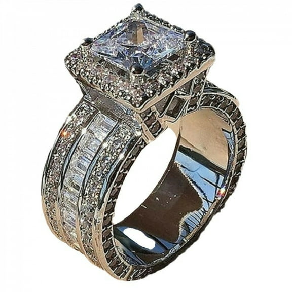 PERITANG S925 Sterling Silver Luxury Gorgeous Artificial Crystal Decor Ring Back To School, Rings for Women, Wedding Engagement Ring Jewelry Gift for Women, Summer 925 Jewelry for Party, Valentin