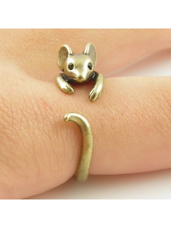 Unisex 14K Gold Plated Mouse Open Ring for Both Women and Men Everyday Wear Adjustable Size Comes with Gift Box