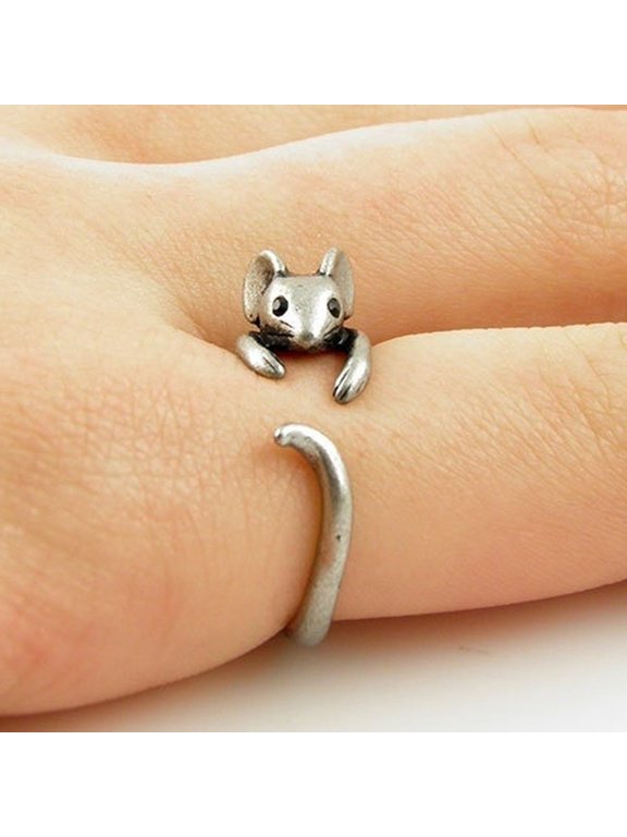 Unisex Silver Toned Mouse Open Ring for Both Women and Men Everyday Wear Adjustable Size Comes with Gift Box