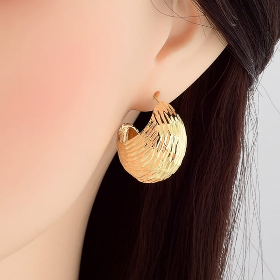 PERITANG Women 18K Gold Plated Stud Earrings Gold Bean Texture Earring Bride Wedding Engagement Jewelry Gifts