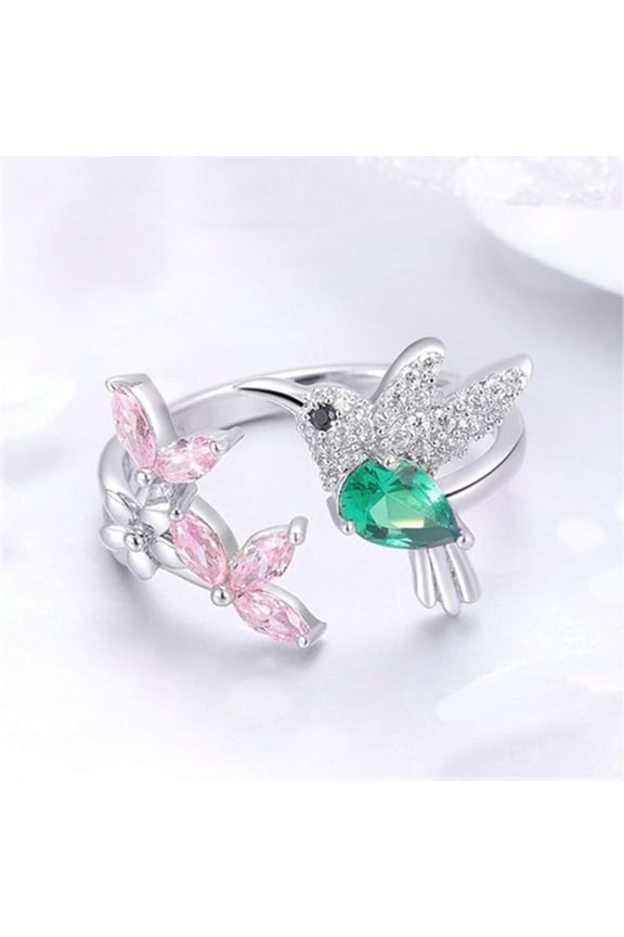 Women Ring, Elegant Cubic Zirconia Flower Bird Open Ring Women Party Wedding Jewelry Birthday Gift Party
