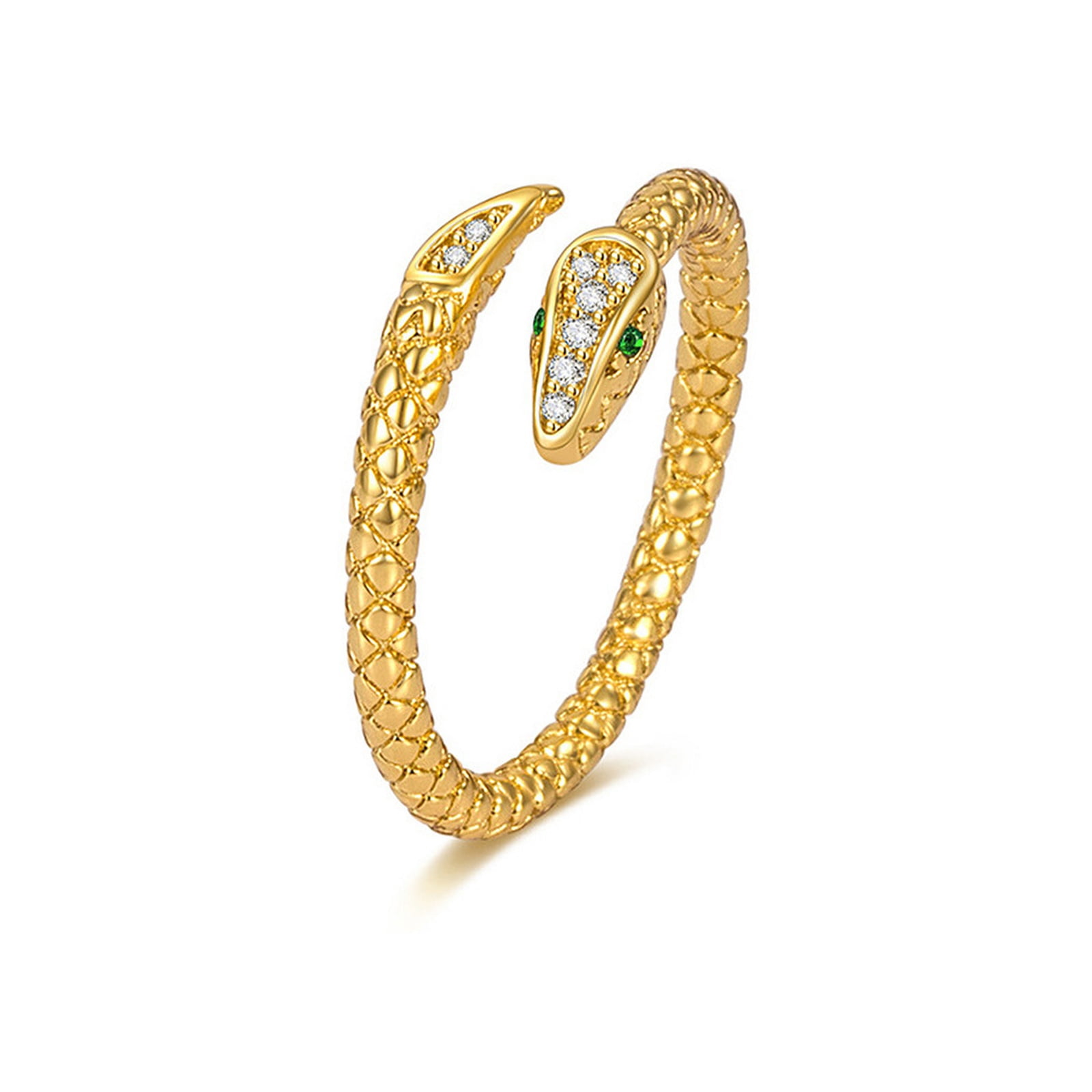 PERITANG Womens 14K Gold Plated Snake Open Ring with Green and White ...