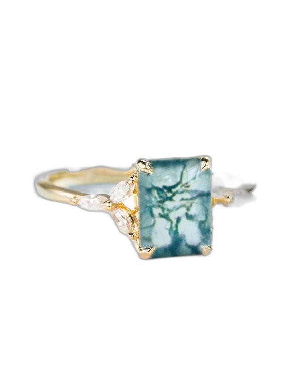 Women's 14K Gold-Plated Cube Solitaire Ring Green Mother-of-Pearl with White Cubic Zirconia Everyday Wear Ring Size 8 Presented in Gift Box