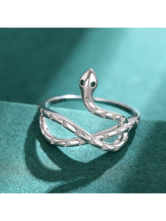 Womens 14K White Gold Plated Snake Crossover Ring with Clear Cubic Zirconia for Halloween Size 10 Comes with Gift Box