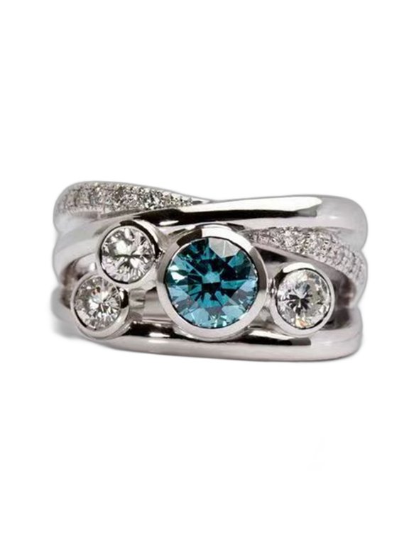 Women's 14K White Gold-Plated Saturn Filigree Ring Multicolor Cubic Zirconia Halloween Jewelry Ring Size 7 Presented in Gift Box