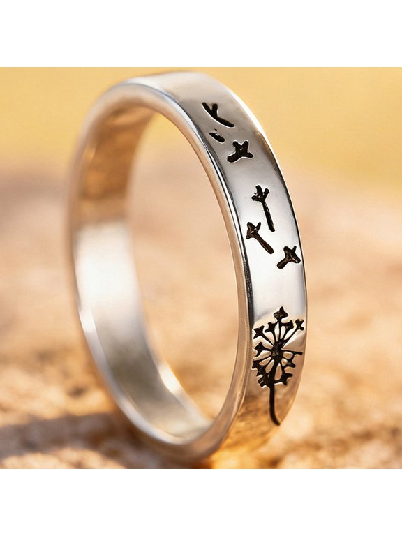 Womens Silver Toned Dandelion Band Ring for Everyday Wear Size 8 Comes with Gift Box