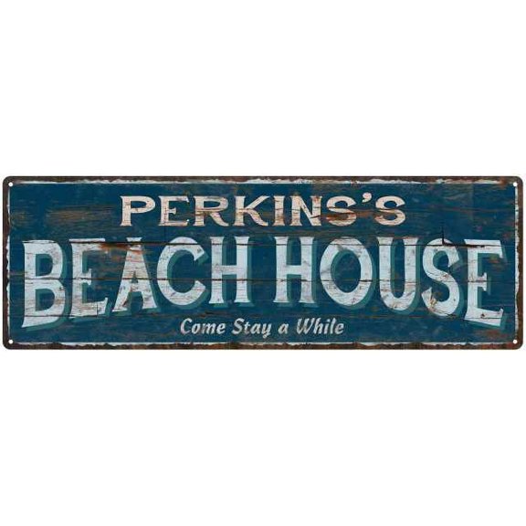 PERKINS'S Beach House Blue Rustic Cabin Home Decor 6x18 Metal 106180026212