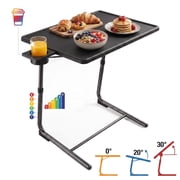 PERLESMITH Adjustable Height TV Tray, Folding Table Trays with Cup Holder, 6 Height & 3 Tilt Angle for Couch, Sofa and Bed, Black