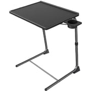 PERLESMITH Adjustable Height TV Tray, Folding Table Trays with Cup Holder, 6 Height & 3 Tilt Angle for Couch, Sofa and Bed, Black