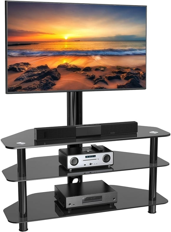 PERLESMITH Swivel Floor TV Stand/Base for 32-75 Inch TVs-Universal Corner TV Floor Stand with Storage for Media-Height Adjustable Entertainment Stand with Cable Management, VESA 600x400mm, PSFS04