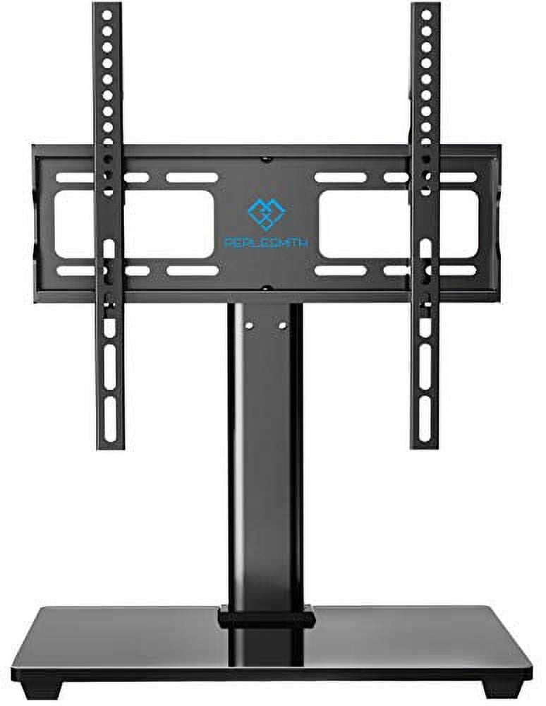 Black Steel Adjustable Swivel TV Stand with Tempered Glass Base