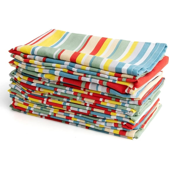 PERLLI 12 Pack Cloth Dinner Striped Napkins - Multi Stripe