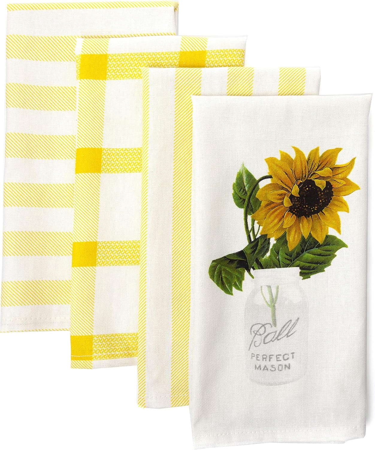 PERLLI 4 Pack Kitchen Dish Towels, Decorative Yellow and Lemon