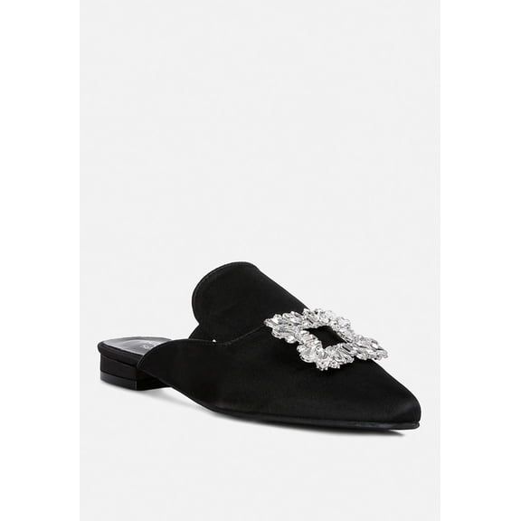 PERRINE Diamante Brooch Slip On Mules in Black