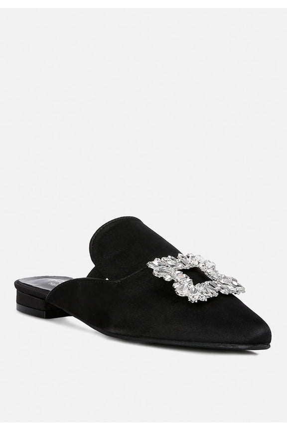 PERRINE Diamante Brooch Slip On Mules in Black