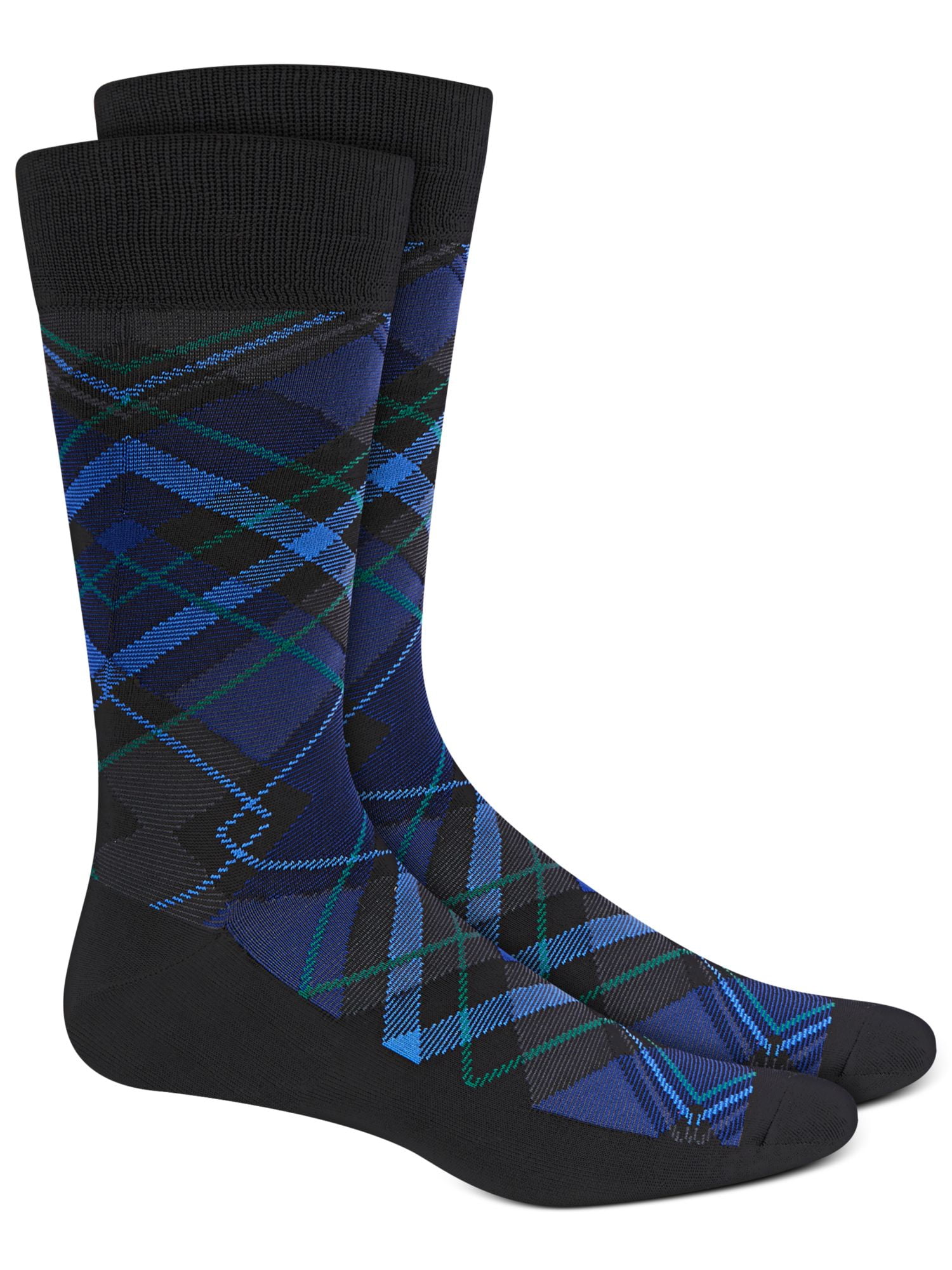 PERRY ELLIS Mens Black Plaid Nylon Dress Crew Socks 712