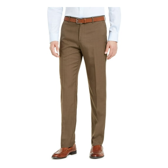 PERRY ELLIS Mens Brown Windowpane Plaid Pants 31 X 30