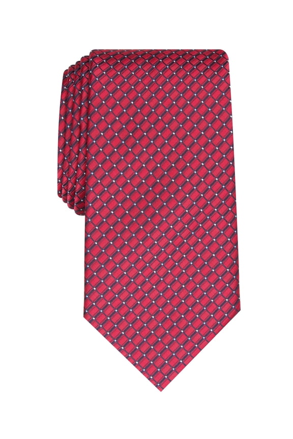 Mens Red Geometric Grid Slim Neck Tie
