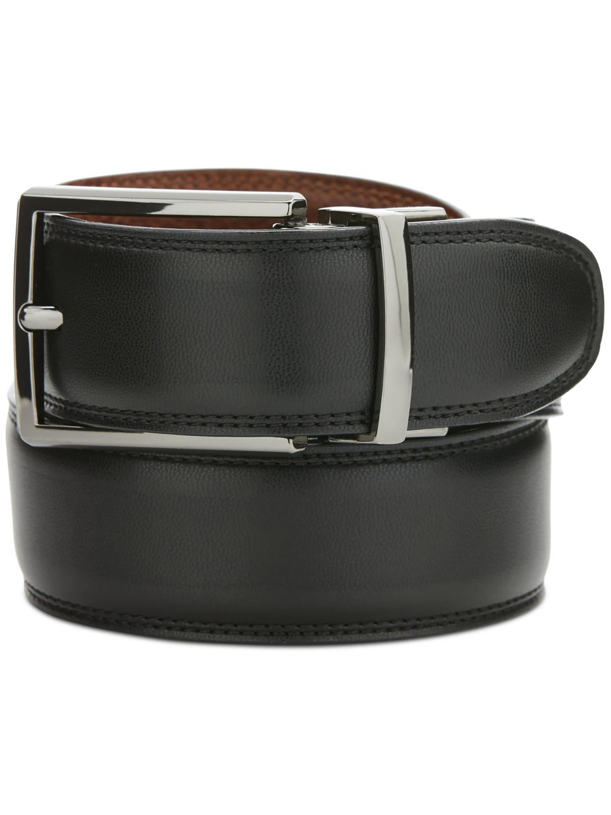 Perry Ellis Reversible Leather Belt with Stitch And Carbon Fiber Keeper Cintura Uomo