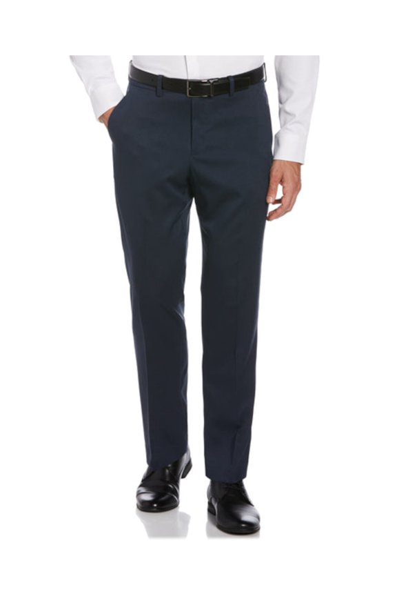 PORTFOLIO Mens Navy Flat Front, Tapered, Patterned Classic Fit Performance Stretch Pants W29L32