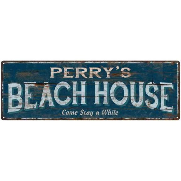 PERRY'S Beach House Blue Rustic Cabin Home Decor 8x24 Metal 108240026097