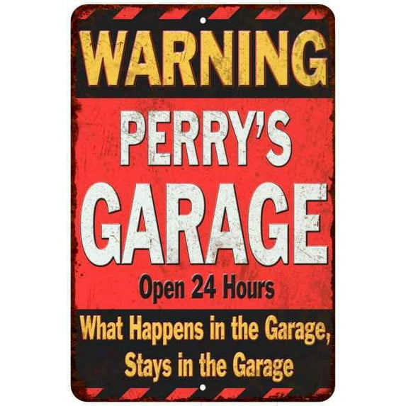 PERRY'S Garage Warning Man Cave Wall Decor 8x12 Metal Sign 108120030290