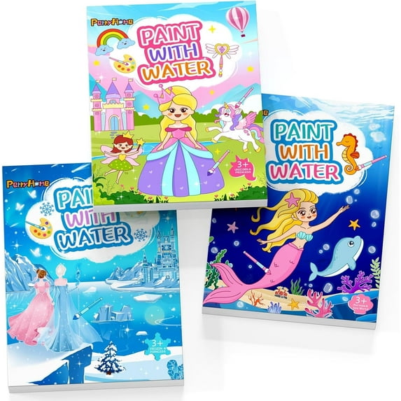 PERRYHOME 3 Pack Paint with Water Coloring Books for Kids Ages 3-5,4-8, Mess Free Toddler Watercolor Painting Sets, Arts and Crafts Toys-Birthday Christmas Gifts for Toddlers Girls
