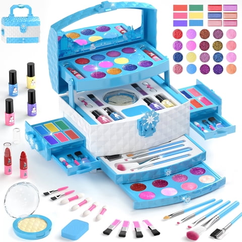 PERRYHOME Kids Makeup Kit for Girl Toys, Kids Makeup Toys WashableLittle Girls Princess Make Up Toys for 4 5 6 7 8 9 Year Old Girl Birthday Gift (Blue)