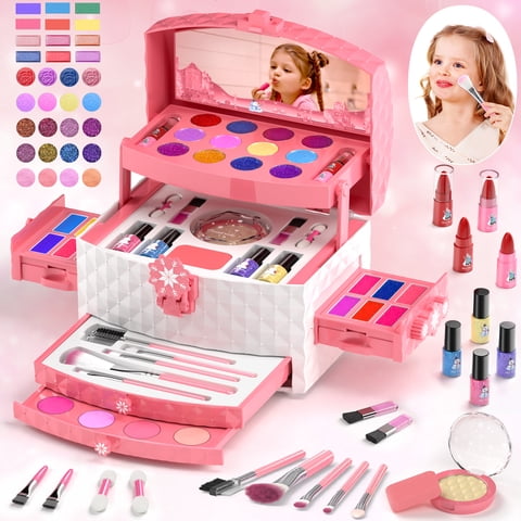 PERRYHOME Kids Makeup Kit for Girl - Washable Real Girls Makeup Set Princess Little Girl Makeup, Children Pretend Play Makeup Set Toys for Girls Age 3-12 Christmas Birthday Gifts