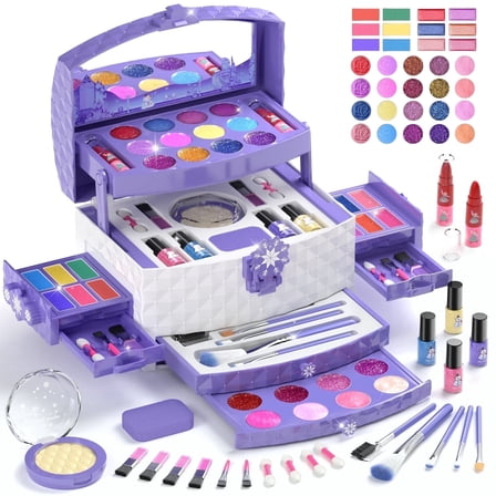 PERRYHOME Kids Makeup Kit for Girl Toys, Kids Makeup Toys WashableLittle Girls Princess Make Up Toys for 4 5 6 7 8 9 Year Old Girl Birthday Gift (Purple)