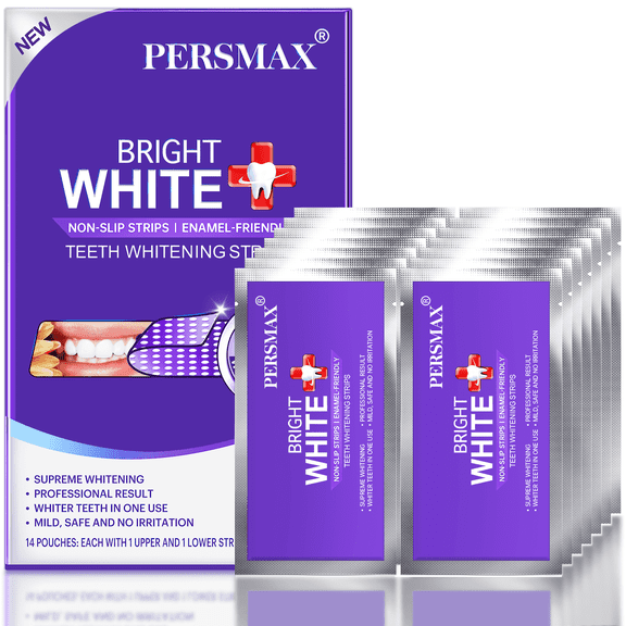 PERSMAX Purple Teeth Whitening Strips, 28 Count 14 Treatment, Non-Slip Hydrogen Peroxide