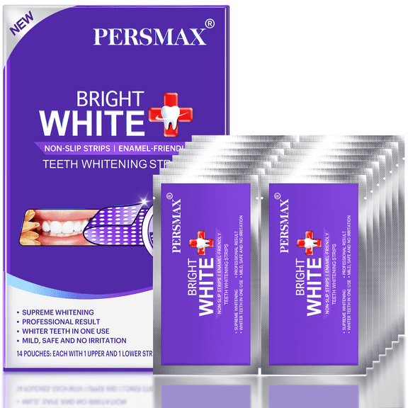 PERSMAX Purple Teeth Whitening Strips, 28 Count 14 Treatment, Non-Slip Hydrogen Peroxide