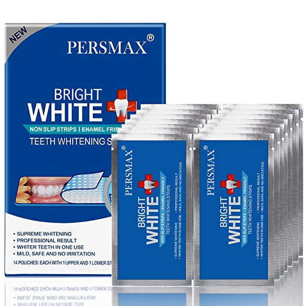 PERSMAX Teeth Whitening Strips Kit, 30-minute Fast Express Whitening, Safe Whitener for Smokers, Coffee Drinkers, Yellow Stains, Dental Professional System, 28 Strips 14 Days Treatment, Non-Slip(Mint)