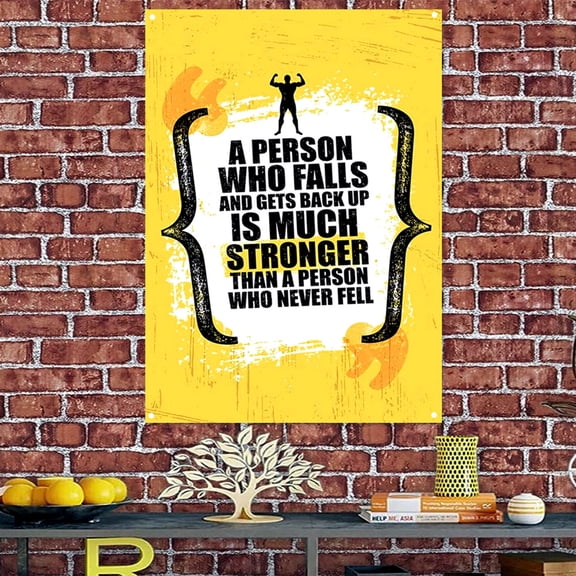 A PERSON WHO FALLS AND GETS BACK UP IS MUCH STRONGER - Motivational Quotes Gym Posters - Classroom Office Wall Art Banner Canvas Painting - Inspiring Teens Fitness Learning Work Decor Flag 38" x 57"
